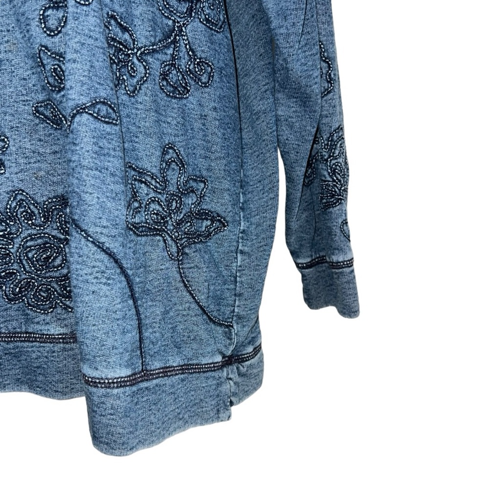 Coldwater Creek Knit Shirt Sz 2x Denim Blue & Black Embroidered Flowers Cotton - Picture 4 of 7